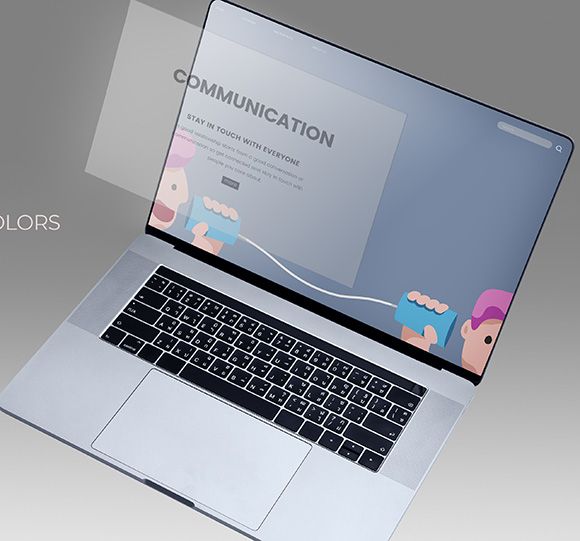 Laptop screen psd mockup on gray background