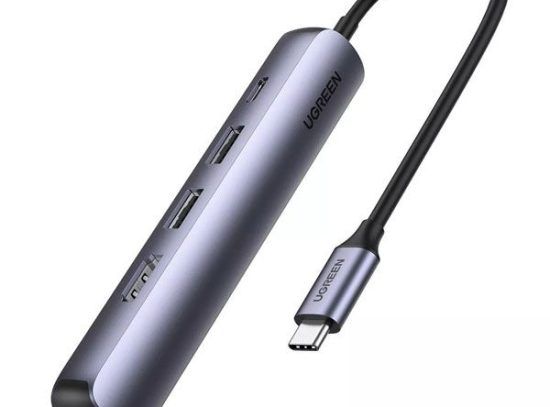 هاب مبدل یوگرین USB-C To 2*USB 3.0 A+HDMI+RJ45+PD مدل CM418